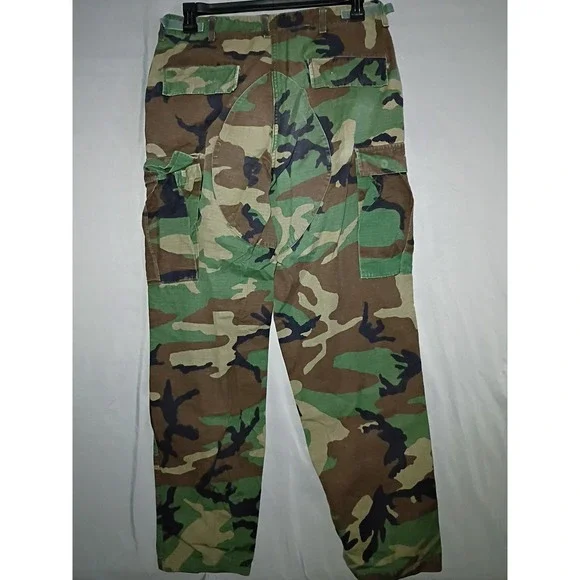BDU Cargo Pants Men M Long 34x32 Woodland Camo Combat Double Knee Ripstop Hiking - Picture 6 of 8